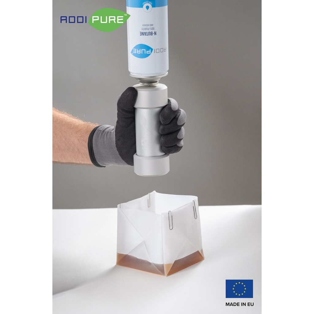ADDIPURE n-Butane, 500 ml can. Organic extraction gas. Certified 99.39% purity. Food safe. High extraction yield. Swiss quality.