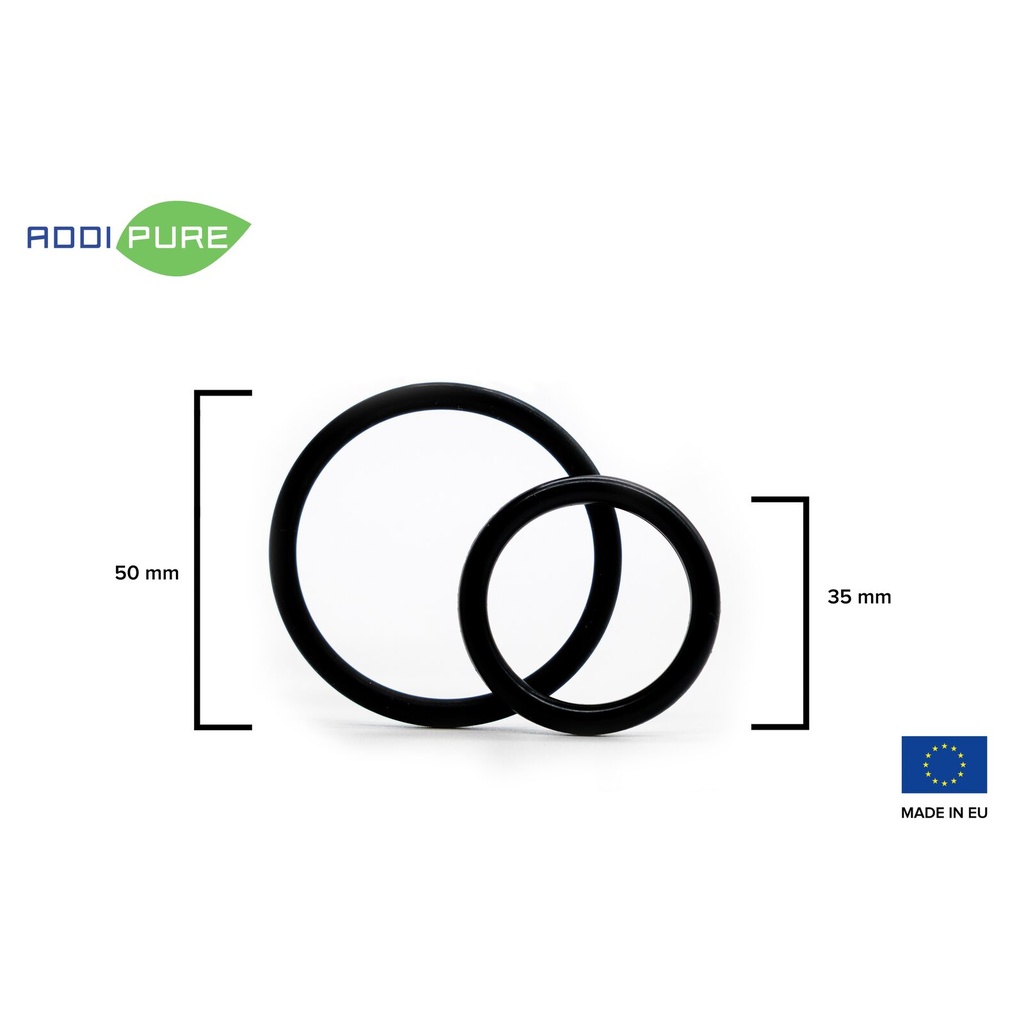 Set of 2 black sealing O-rings, diameter: 46 mm. For use with BHO Extractor ADDIPURE 50. DME and n-Butane resistant.