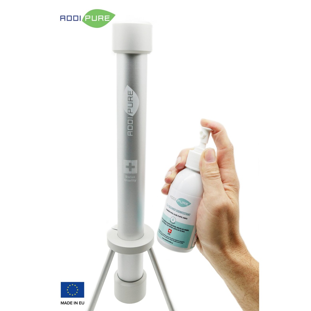 ADDIPURE 2in1 Cleaner Disinfectant, 150 ml, spray. For highly effective, fast-acting elimination of bacteria, germs, viruses and mould. Organic product. Ready to use. Self-drying. Kind to skin.