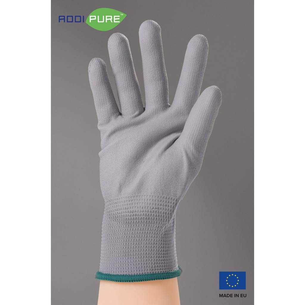 ADDIPURE Garden gloves for BHO extraction. Grey, size M. Non-slip grip, light fitting, maximum dexterity, non-seamless, breathable, versatile.