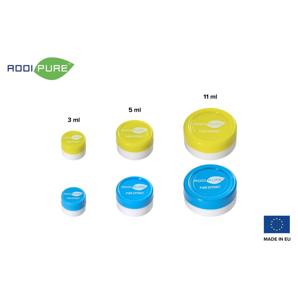 ADDIPURE Silicone jar, 11 ml, green, round. Packaging for natural products. Food grade quality. Leak-proofness.
