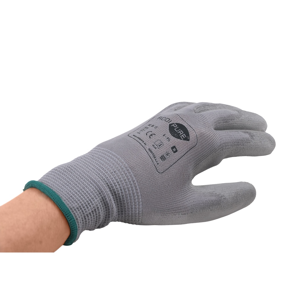 ADDIPURE Garden gloves for BHO extraction. Grey, size M. Non-slip grip, light fitting, maximum dexterity, non-seamless, breathable, versatile.